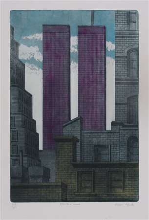 TONINO CAPUTO (1933)Twin Towers Acquaforte acquatinta colorata a manoFoglio...