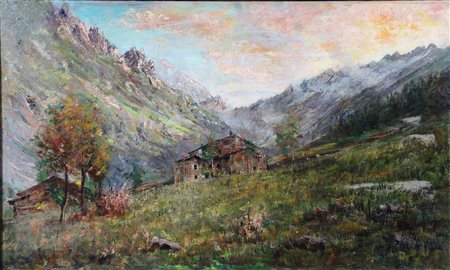 GHEDUZZI GIUSEPPE (1889 - 1957) Paesaggio montano. Olio su tela. Cm 125,50 x...
