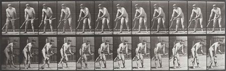 MUYBRIDGE EADWEARD (1830 - 1904) Semi Nude Male Underwear Rifle Lying Prone...