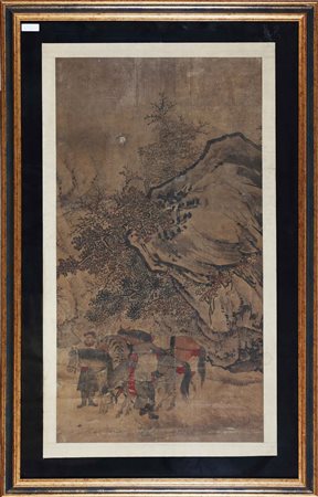 Arte Cinese Dipinto raffigurante una coppia di stallieri Anonimo, XVIII...