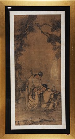 Arte Cinese Dipinto raffigurante un maestro con alunno Cina, XVIII secolo...