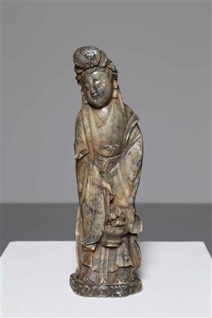Arte Cinese Statua da tavolo in pietra raffigurante Guanyin Cina, XVIII - XIX...