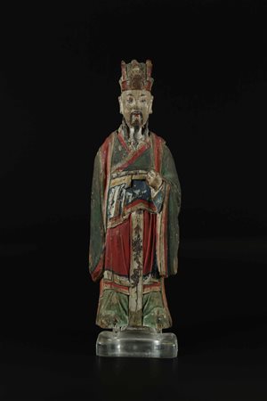 Arte Cinese Statua in legno raffigurante un dignitario Cina, dinastia Qing,...