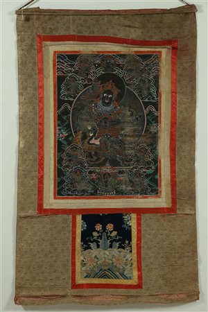 Arte Himalayana Thangka raffigurante Vaisravana Cina/Tibet, XIX secolo. . Cm...