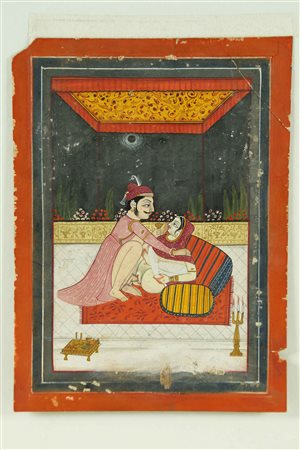 Arte Indiana Miniatura erotica India, Rajasthan, metà XIX secolo Pigmenti...