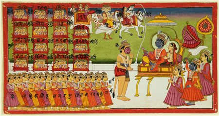 Arte Indiana Miniatura raffigurante un episodio del Ramayana India,...