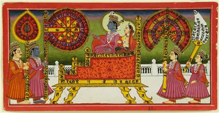 Arte Indiana Miniatura raffigurante un episodio del Ramayana con Rama e Sita...