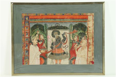 Arte Indiana Pichhwai raffigurante Krishna Shrinathji India, Nathdwara,...