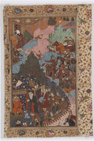 Arte Indiana Miniatura di Akbar con emissario persiano India, XVII secolo o...