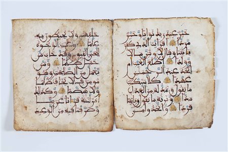 Arte Islamica Bifolio da un manoscritto su pergamena Nord Africa, XIII - XIV...