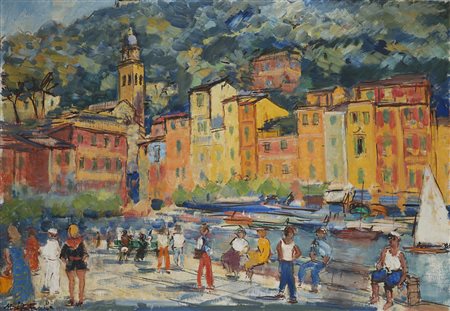 Michele Cascella (Ortona 1892 - Milano 1989) - "Piazzetta di Portofino" 1979...