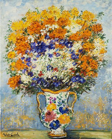 Michele Cascella (Ortona 1892 - Milano 1989) - "Vaso di fiori" 1973 olio su...