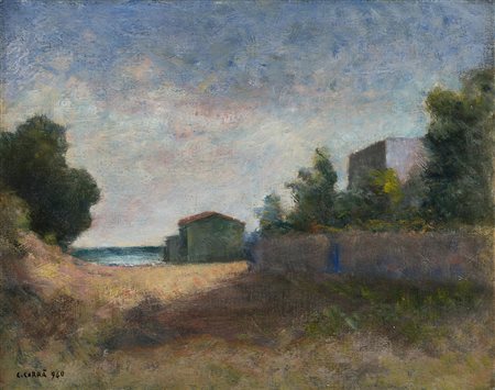 Carlo Carrà (Quargnento 1881 - Milano 1966) - "Forte dei Marmi" 1940 olio su...