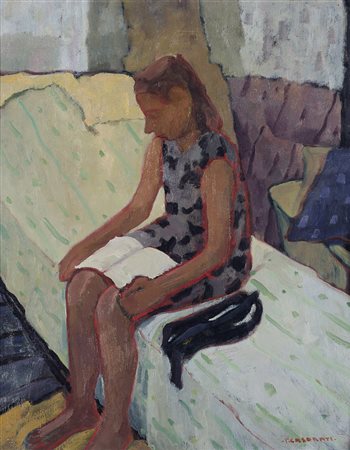 Felice Casorati (Novara 1883 - Torino 1963) - "Ragazza seduta" 1938 olio su...