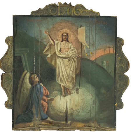 Icona Russia 1800 - 1900, - , San Giorgio e Resurrezione di Cristo - icona...