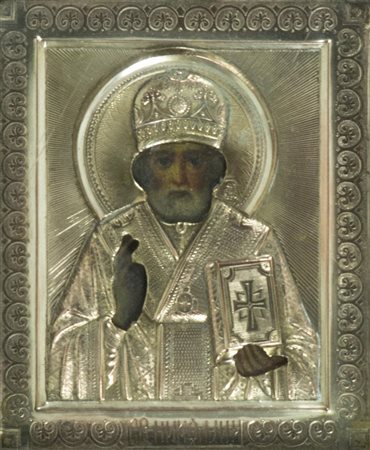 Icona Russia 1800 - 1900, - , San Nicola con kiot - teca , Tavola,tempera...