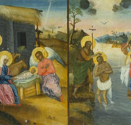 Icona Russia metà '700, - , Natività di Cristo - Battesimo di Cristo ,...