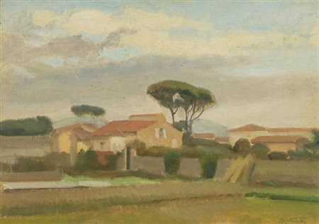 Ferruccio Mataresi, Livorno 1928 - 2009, Paesaggio , Olio su cartone telato,...