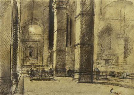 Luciano Guarnieri, Firenze 1930 - 2009, Interno di Santa Trinita 1948,...