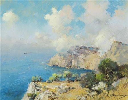 Giuseppe Casciaro, Ortelle (Le) 1863 - Napoli 1954, Golfo , Tecnica mista su...