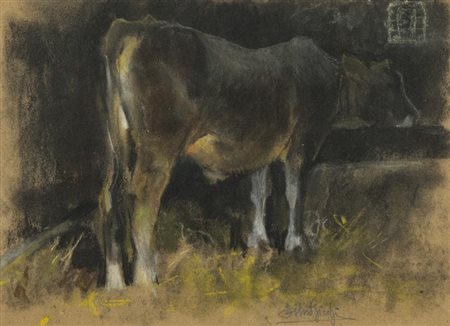 Silvio Bicchi, Livorno 1874 - 1948, Mucca alla mangiatoia , Pastelli...