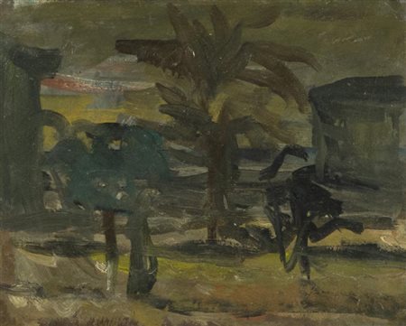 Mario Marcucci, Viareggio 1910 - 1992, Paesaggio , Olio su tavola, cm. 20x25,...