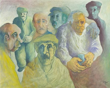 Luigi Spanò, Santa Severina, Crotone 1950 - , Personaggi 1974, Olio su tela,...