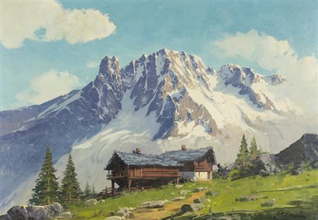 Carlo Casati, Verona 1889 - 1965, Monte Bianco , Olio su tela, cm. 70x100 in...