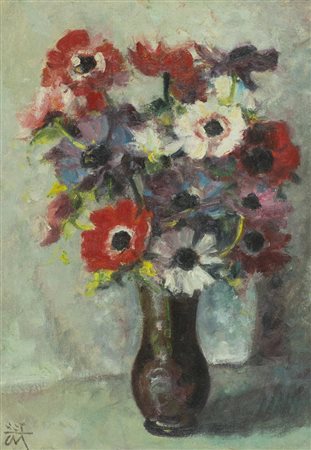 Corrado Michelozzi, Livorno 1883 - 1965, Vaso di fiori , Olio su faesite, cm....