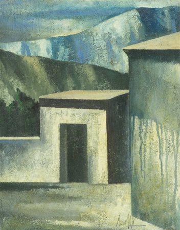 Marcello Scuffi, Tizzana (Pt) 1948 - , Paesaggio 1986, Olio su tela di juta,...