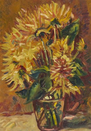 Corrado Michelozzi, Livorno 1883 - 1965, Vaso di fiori , Olio su tavola, cm....