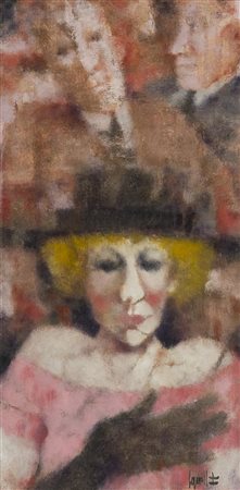 Remo Squillantini, Stia 1920 - 1996, Figure 1984, Olio su tavola, cm. 40x20,...