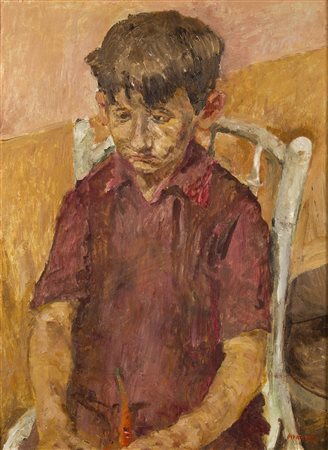 FAUSTO PIRANDELLO Roma 1899 - 1975 Ritratto di bambino Olio su tavola, cm 58...