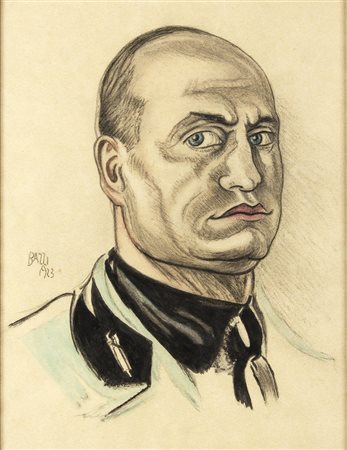 MARIO BAZZI Ritratto di Mussolini, 1923 Tecnica mista su carta cm 30 x 40...
