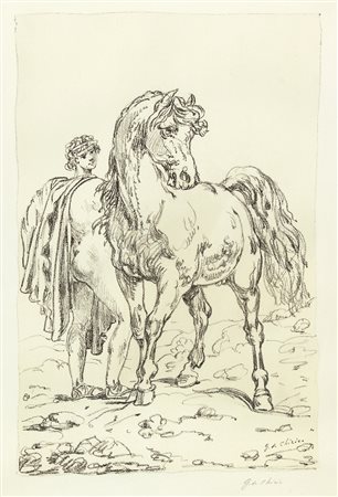GIORGIO DE CHIRICO Volo 1888 – Roma 1978 I cavalli Litografia, tiratura...