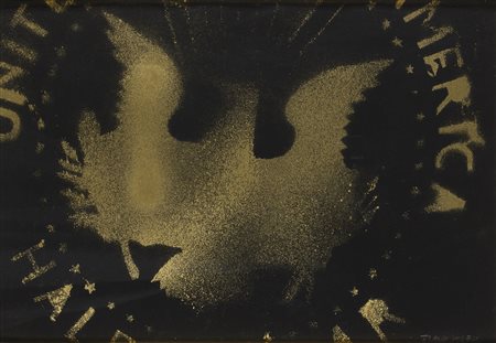 FRANCO ANGELI Roma 1935 - 1988 Half Dollar Spray oro su cartoncino nero cm 34...