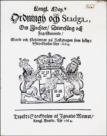 EXCESSIVELY SCARCE LAW ON THE HUNTING IN SWEDENONLY ANOTHER COPY KNOWNSWEDEN...