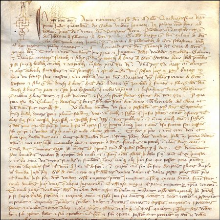 MEDIEVAL NOTARY MANUSCRIPT ON VELLUM, Verona, 11 January 1421.A scroll of...