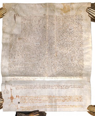 MEDIEVAL NOTARY MANUSCRIPT ON VELLUM, Ferrara, 24 March 1450.Single leaf of...