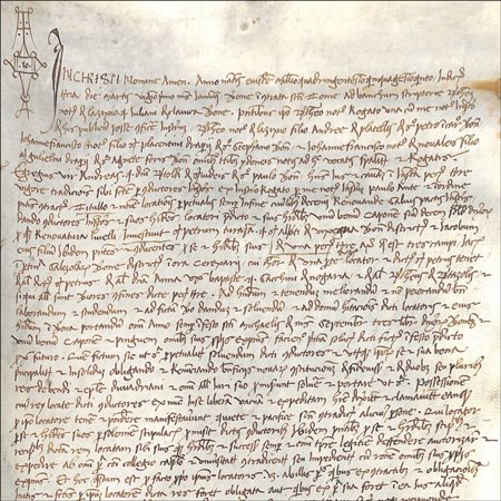 MEDIEVAL NOTARY MANUSCRIPT ON VELLUM, Verona, 21 January 1455.A scroll of...