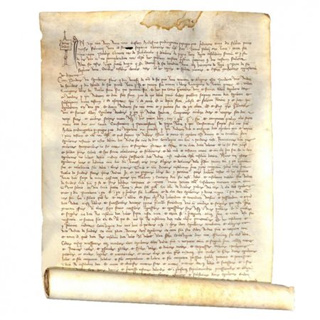 MEDIEVAL NOTARY MANUSCRIPT ON VELLUM, Verona, 1 February 1455.A scroll of...