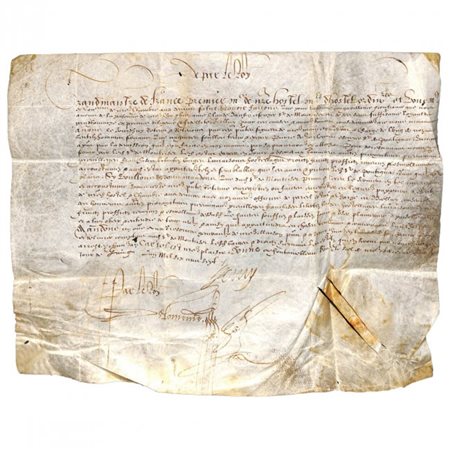MANUSCRIPT ON VELLUM SIGNED BY HENRY IV, Fointainbleau, 20 June 1607.HENRY IV...