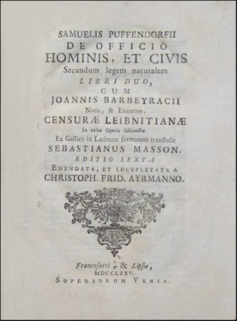 A CORNERSTONE OF NATURAL LAWPufendorf, Samuel. De officio hominis, et civis...