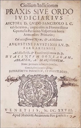 FIRST EDITION OF A PRACTICAL HANDBOOK OF CIVIL LAW PROCEDUREPanciroli, Guido....