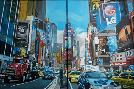 Fabrizio Rossin "Times square" acrilici dittico su tela cm. 60x40 cm. 40x30...