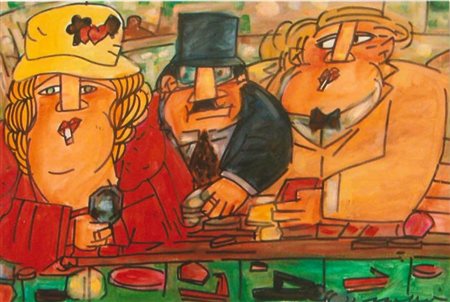 Ugo Tapparini "Al casinò" olio su tela cm. 60x80. Autentica dell'artista su foto