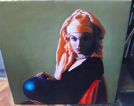 Antonio Sciacca "Donna con sfera" olio su tela cm 60x60