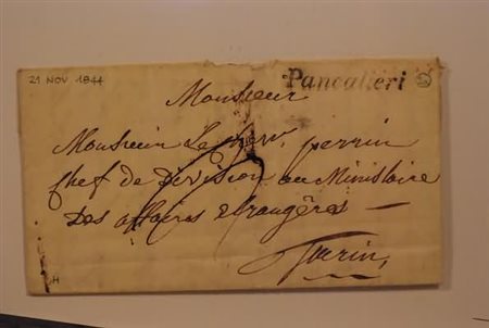 PREFILATELIA - 1844, PANCALIERI, corsivo su lettera tassata per Torino.(LETTERA)