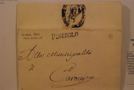 PREFILATELIA - 1801, PINEROLO, lineare di Nazione Piemontese su lettera in...