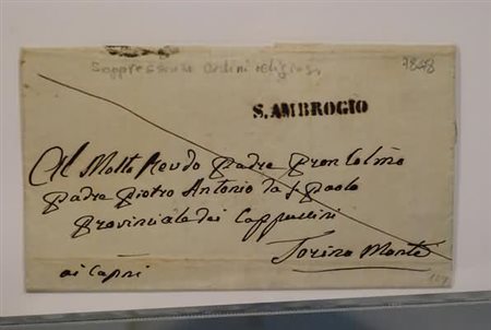 PREFILATELIA - 1848, S. AMBROGIO, lineare su lettera dal Convento dei...